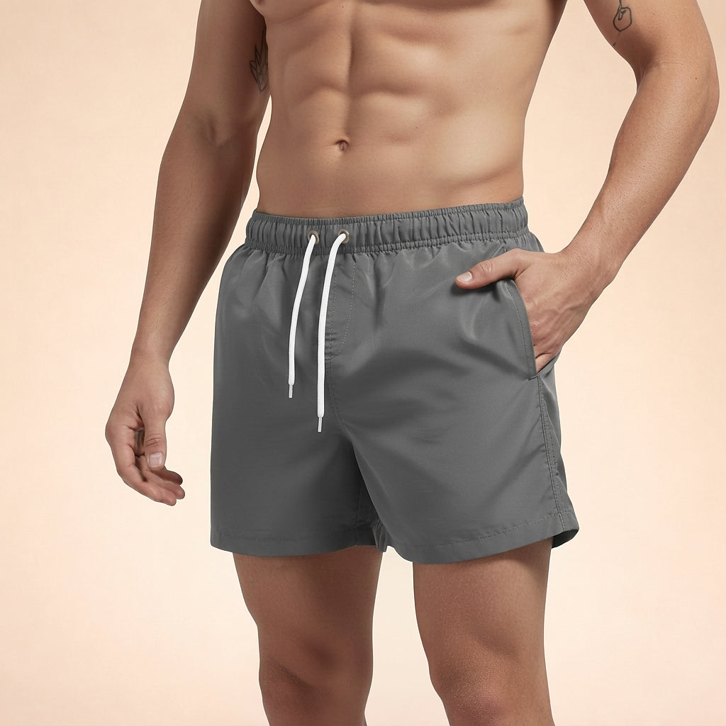 Hommes Short de bain à taille élastique et cordon de serrage Gris