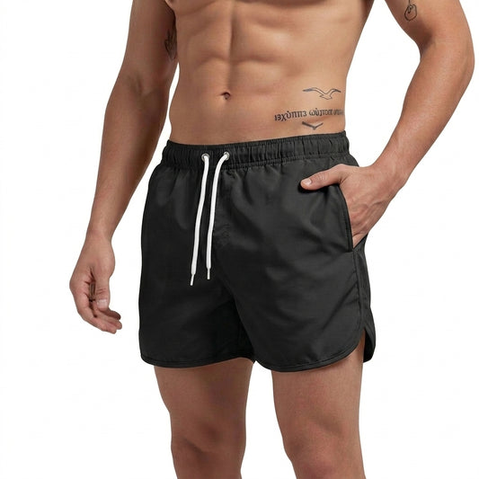 Hommes Short de bain à taille élastique et cordon de serrage Noir