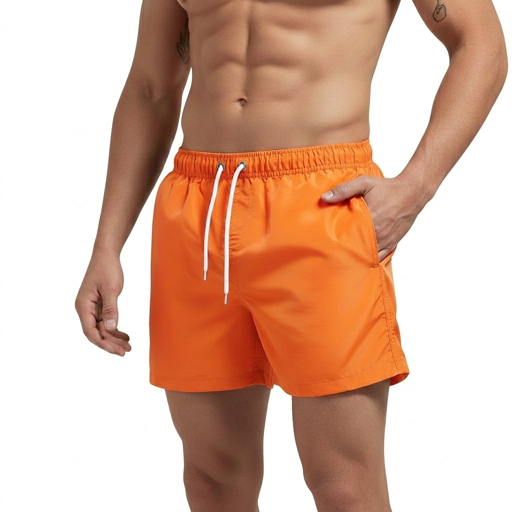 Hommes Short de bain à taille élastique et cordon de serrage Orange