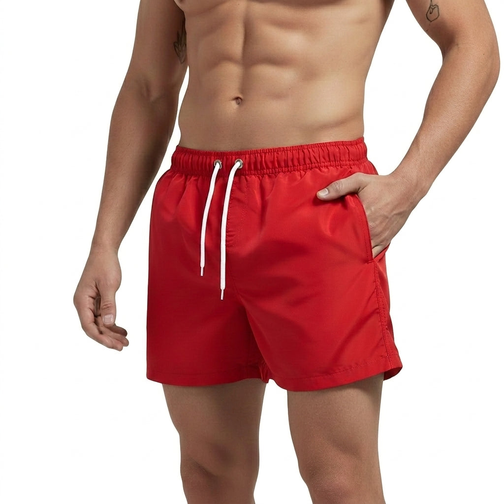 Hommes Short de bain à taille élastique et cordon de serrage Rouge