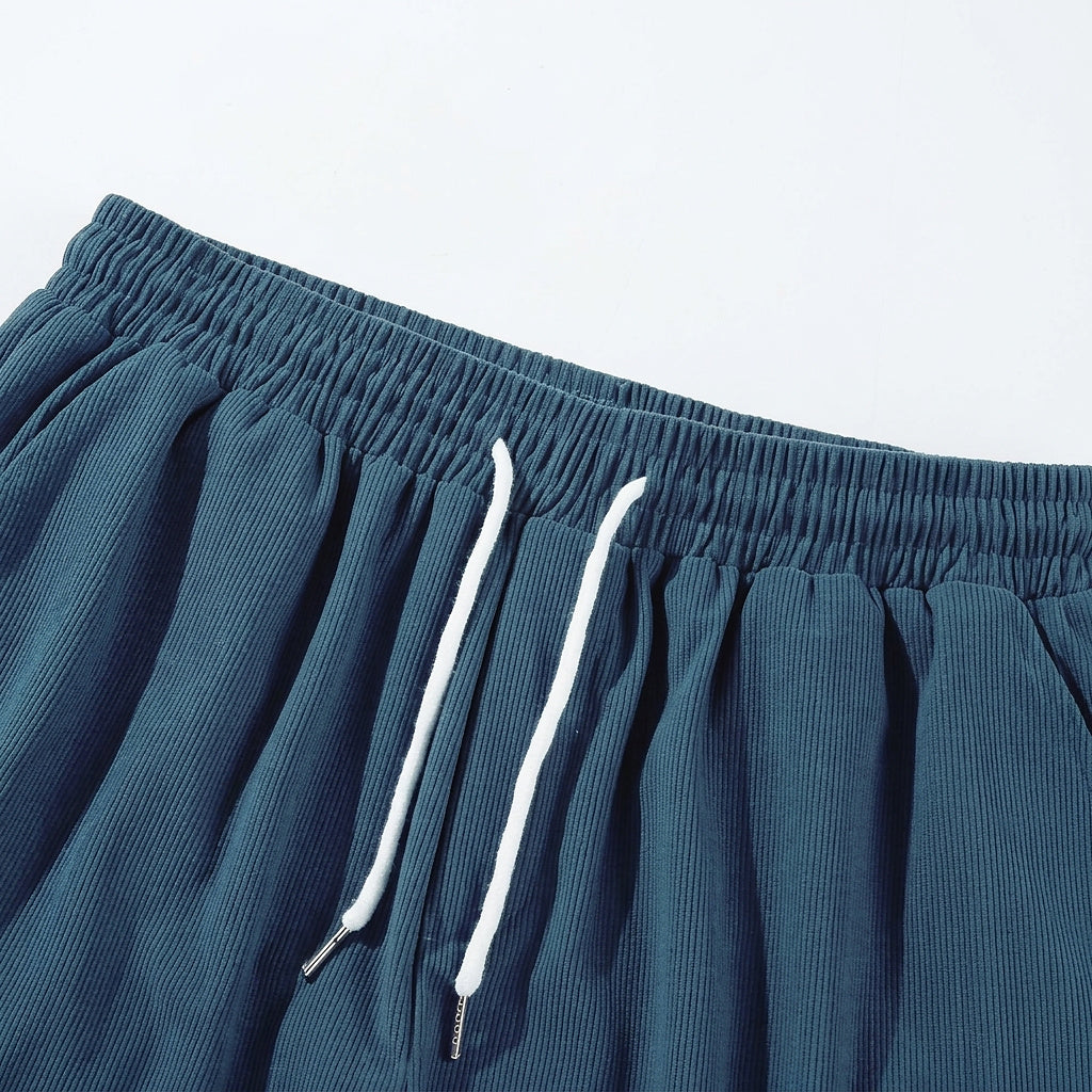 Hommes Shorts à cordon de serrage avec texture côtelée et étiquette 2