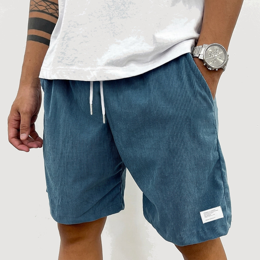 Hommes Shorts à cordon de serrage avec texture côtelée et étiquette 3