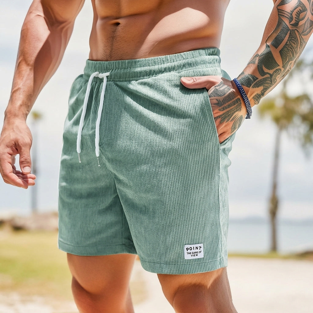 Hommes Shorts à cordon de serrage avec texture côtelée et étiquette 4