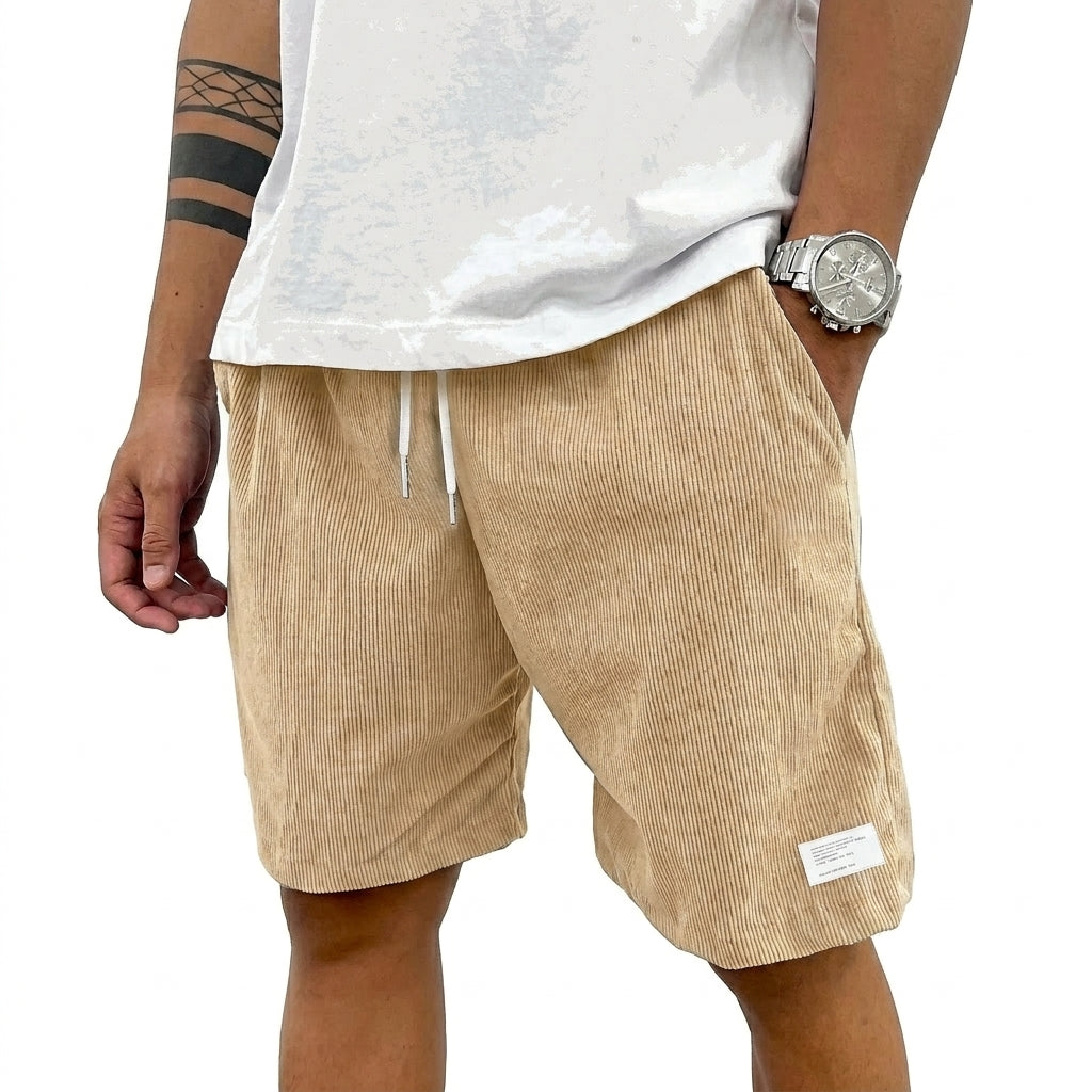 Hommes Shorts à cordon de serrage avec texture côtelée et étiquette Beige