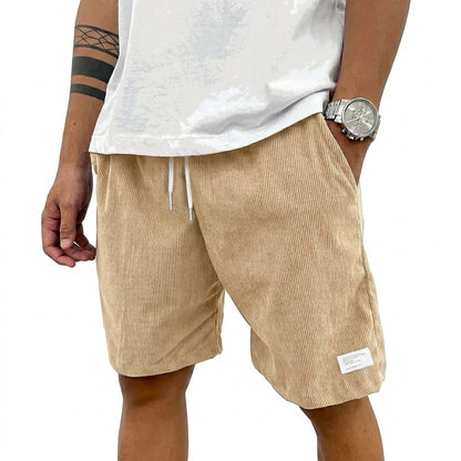 Hommes Shorts à cordon de serrage avec texture côtelée et étiquette Beige