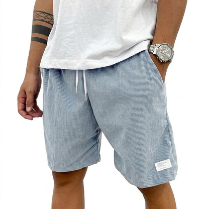 Hommes Shorts à cordon de serrage avec texture côtelée et étiquette Bleu Clair