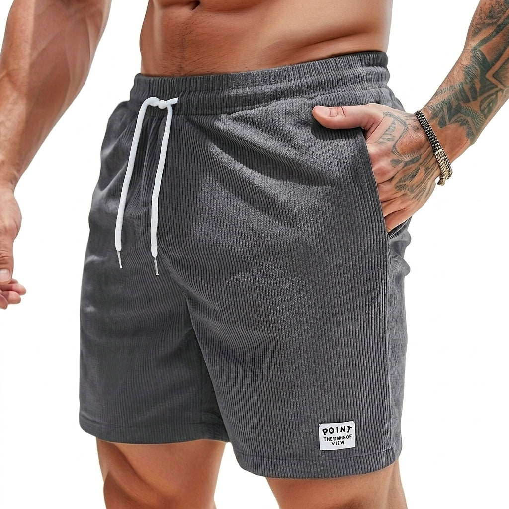 Hommes Shorts à cordon de serrage avec texture côtelée et étiquette Gris