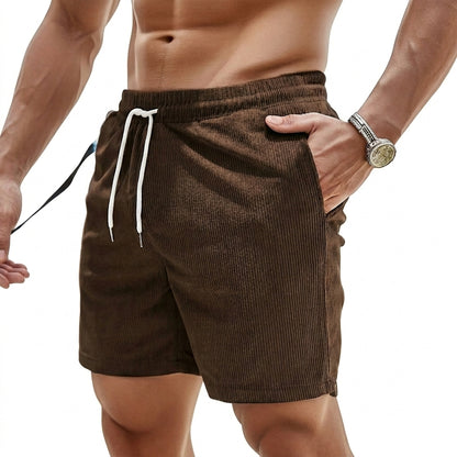 Hommes Shorts à cordon de serrage avec texture côtelée et étiquette Marron