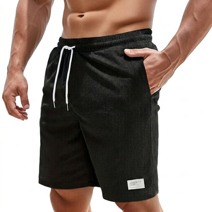 Hommes Shorts à cordon de serrage avec texture côtelée et étiquette Noir
