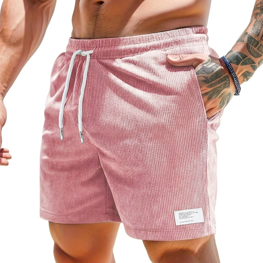 Hommes Shorts à cordon de serrage avec texture côtelée et étiquette Rose