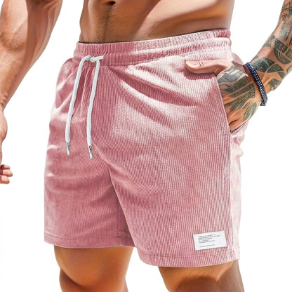 Hommes Shorts à cordon de serrage avec texture côtelée et étiquette Rose