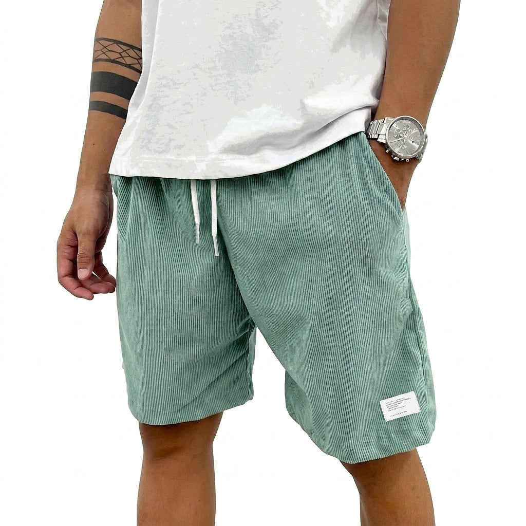 Hommes Shorts à cordon de serrage avec texture côtelée et étiquette Vert Clair