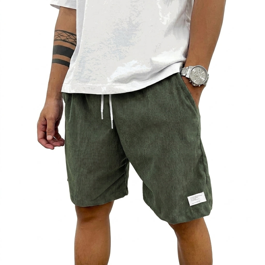 Hommes Shorts à cordon de serrage avec texture côtelée et étiquette Vert