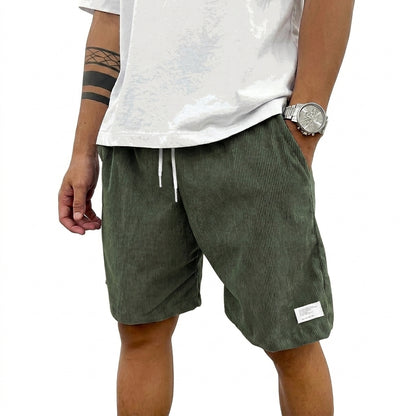 Hommes Shorts à cordon de serrage avec texture côtelée et étiquette Vert