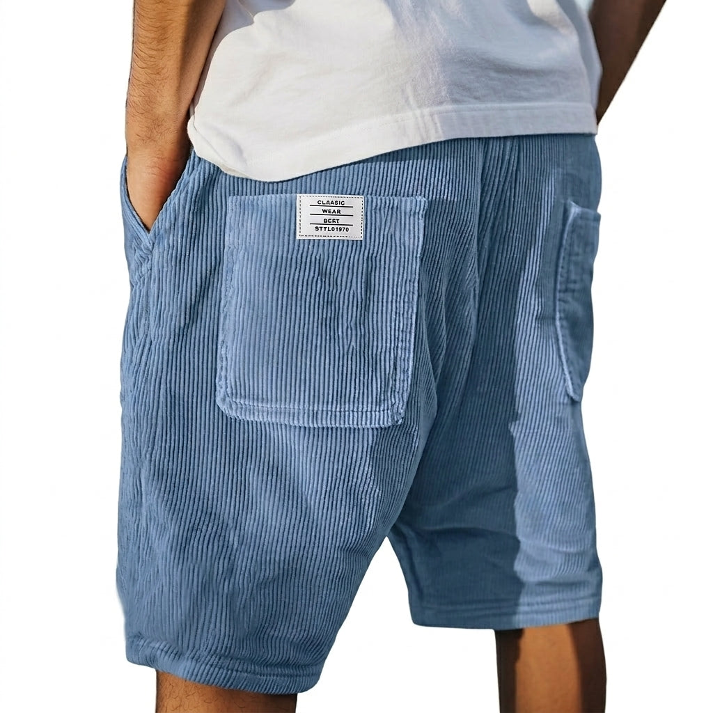 Hommes Shorts à texture de lignes verticales en relief avec poches arrière et étiquette Bleu