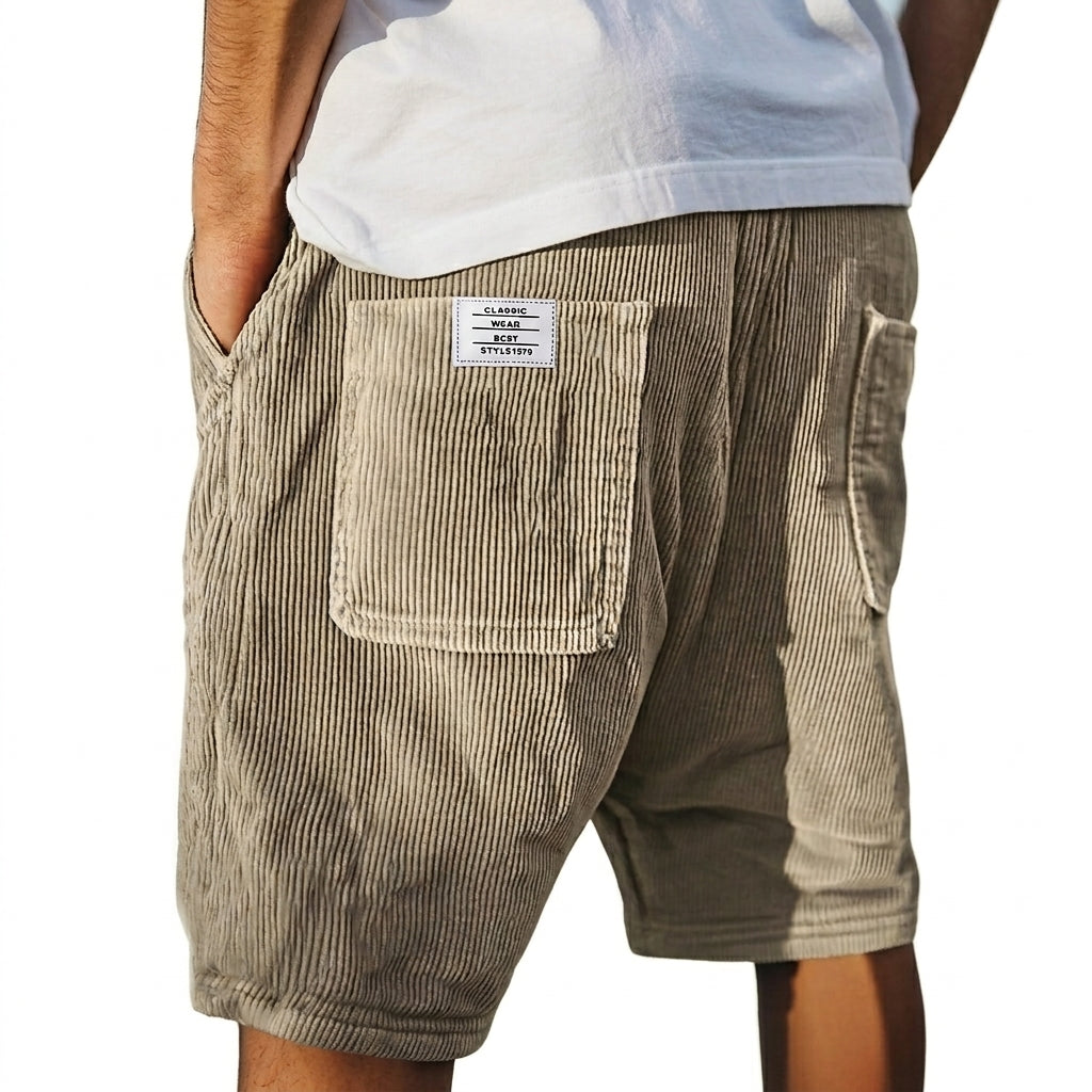 Hommes Shorts à texture de lignes verticales en relief avec poches arrière et étiquette Khaki