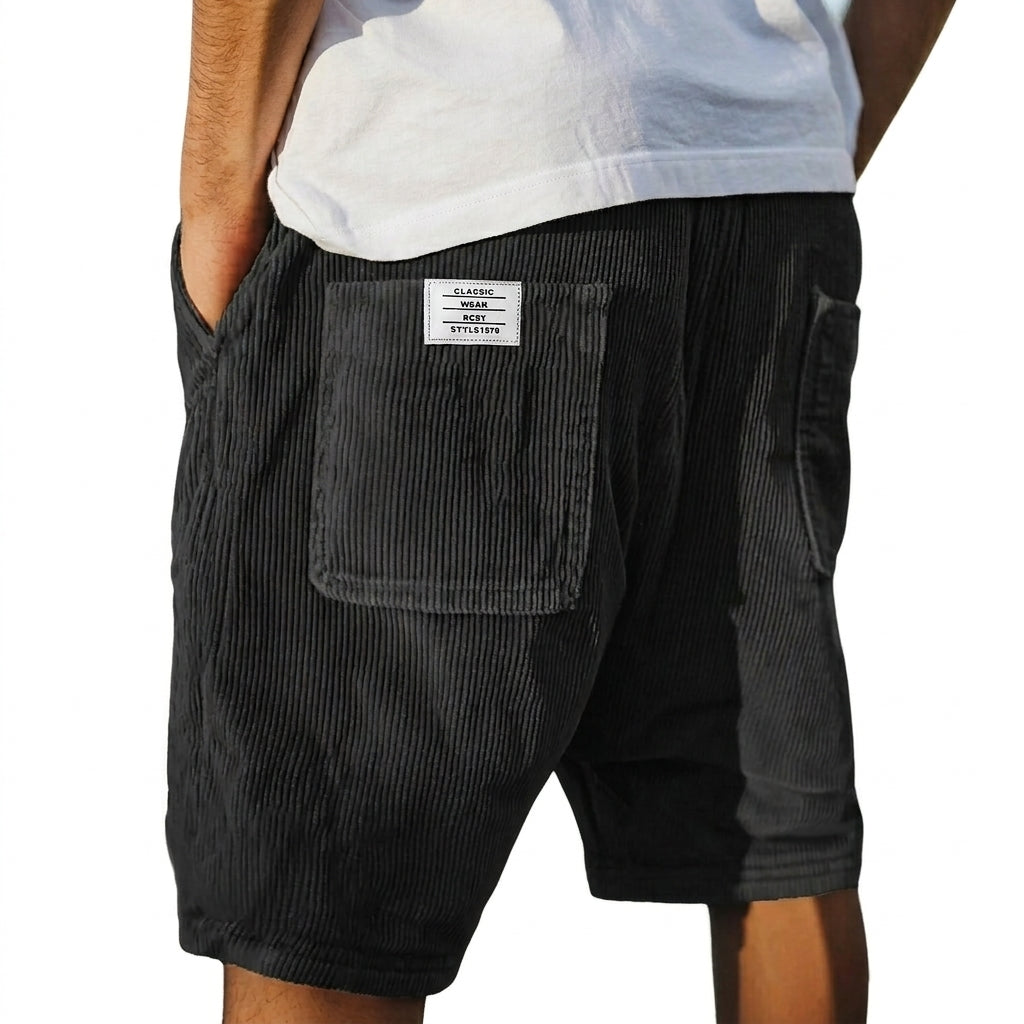 Hommes Shorts à texture de lignes verticales en relief avec poches arrière et étiquette Noir