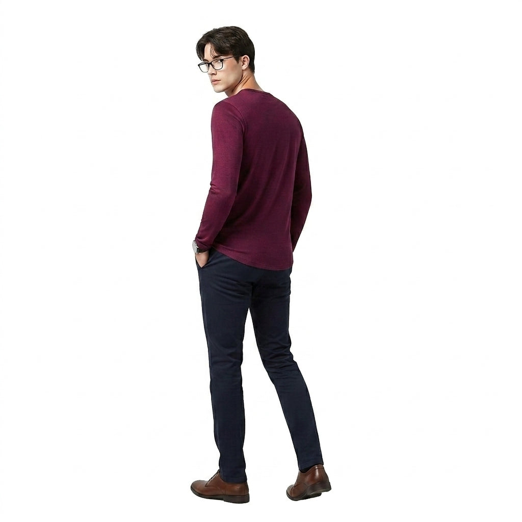 Hommes T-shirt à manches longues avec col henley et texture flammée 2