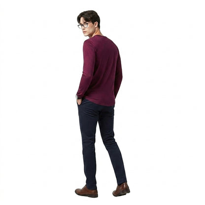 Hommes T-shirt à manches longues avec col henley et texture flammée 2