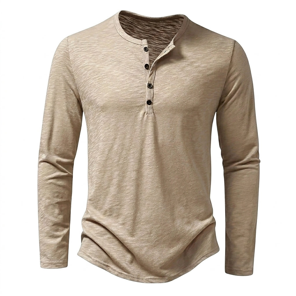 Hommes T-shirt à manches longues avec col henley et texture flammée Beige