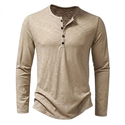 Hommes T-shirt à manches longues avec col henley et texture flammée Beige