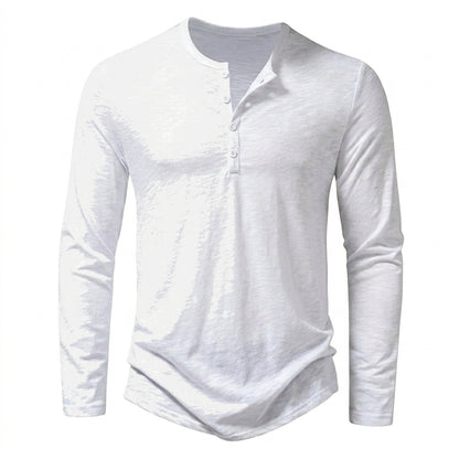 Hommes T-shirt à manches longues avec col henley et texture flammée Blanc