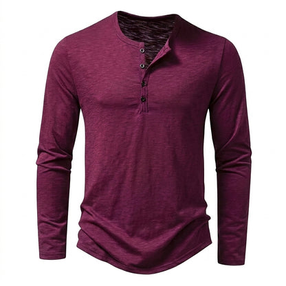 Hommes T-shirt à manches longues avec col henley et texture flammée Violet