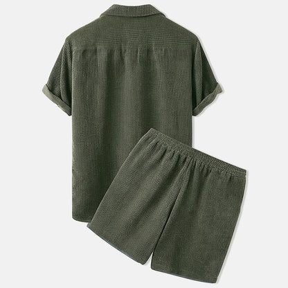 Hommes ensemble chemise manches courtes texture cotelee et short