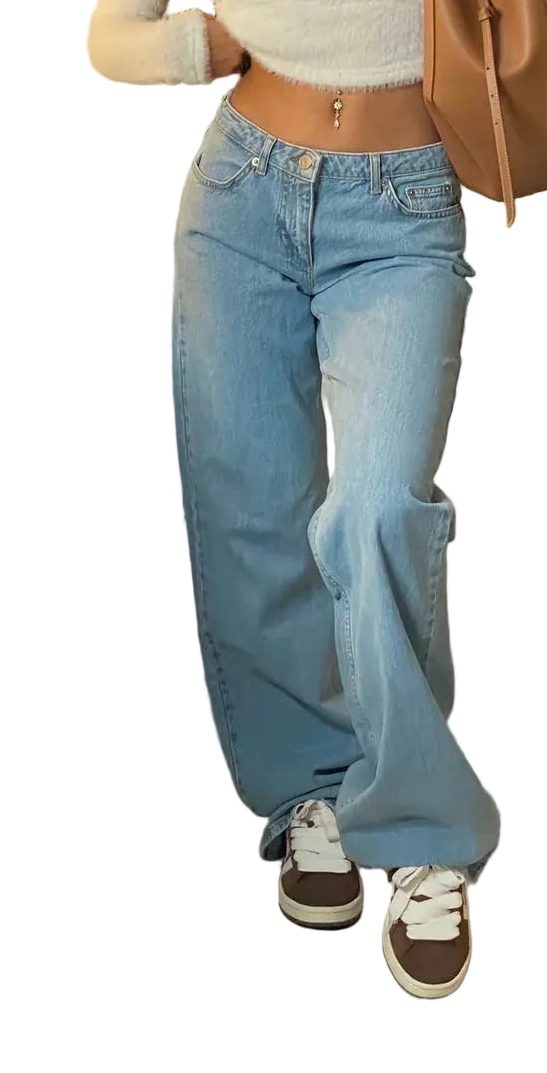 Pantalon taille basse à jambes larges pour femme