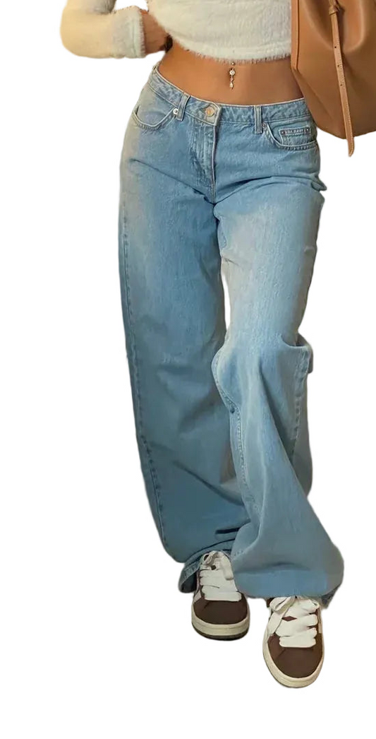 Pantalon taille basse à jambes larges pour femme