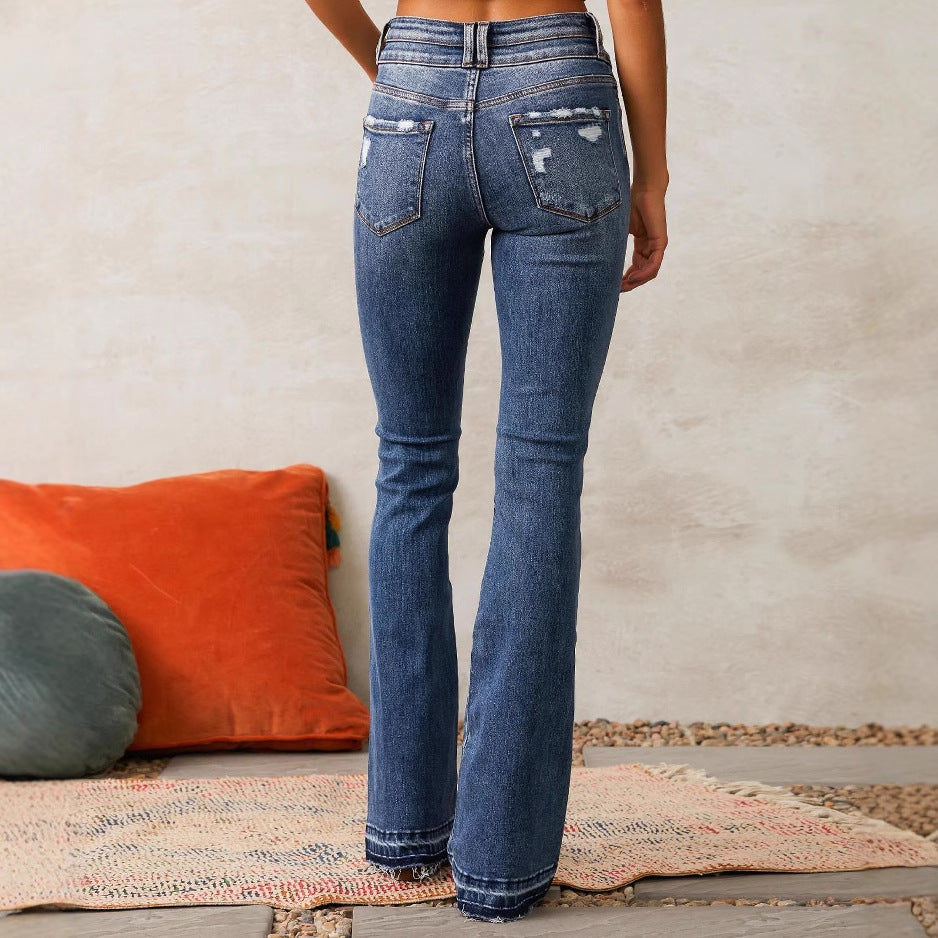 Jean bootcut taille haute pour femme avec ourlet effiloché 7