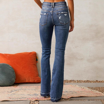 Jean bootcut taille haute pour femme avec ourlet effiloché 7