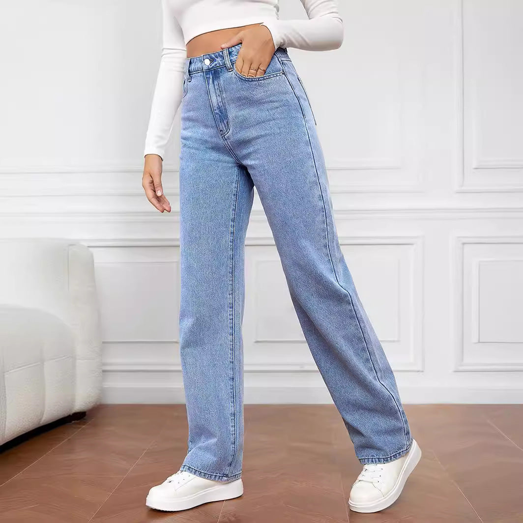Jean droit taille haute pour femme 2