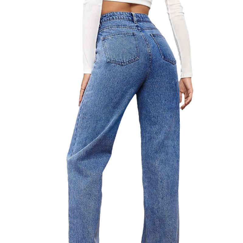 Jean droit taille haute pour femme 5