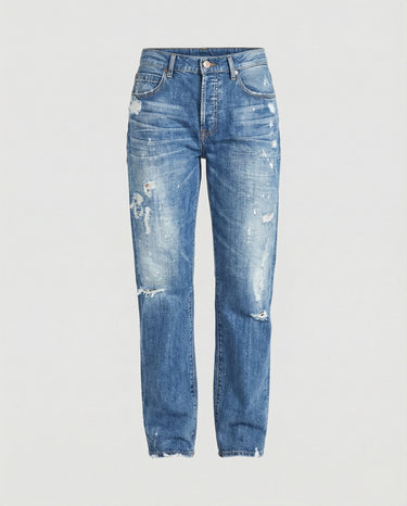 Jean droit taille mi-haute effet vieilli pour femme 2