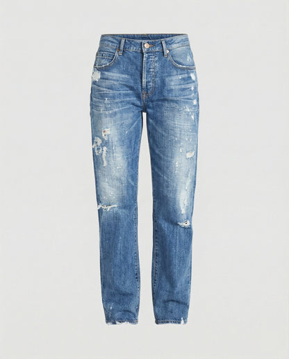 Jean droit taille mi-haute effet vieilli pour femme 2