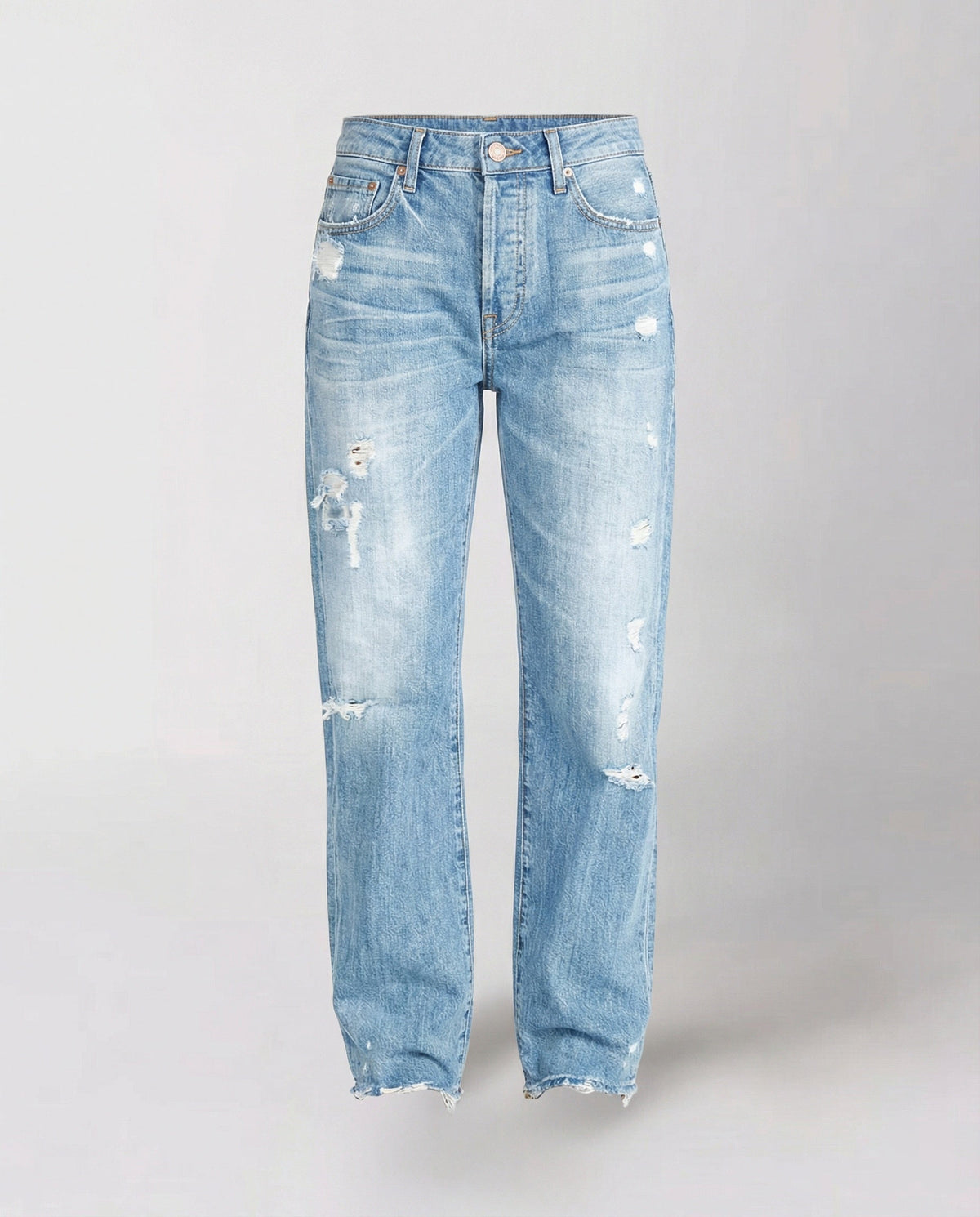 Jean droit taille mi-haute effet vieilli pour femme 3