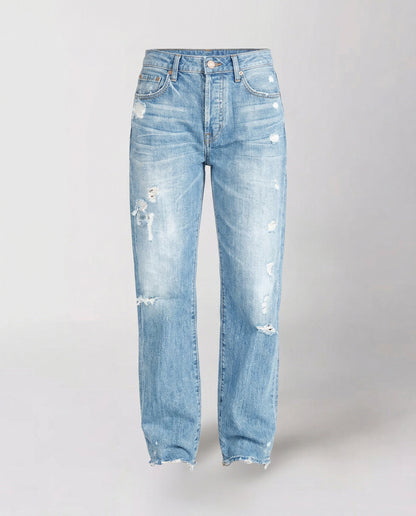 Jean droit taille mi-haute effet vieilli pour femme 3