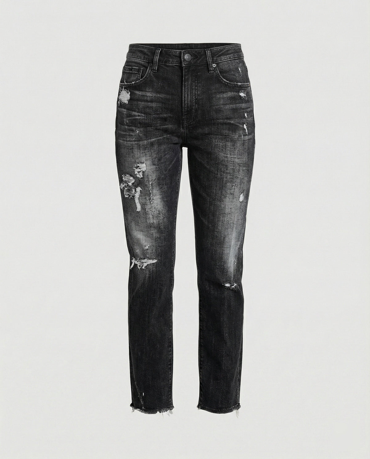 Jean droit taille mi-haute effet vieilli pour femme 4