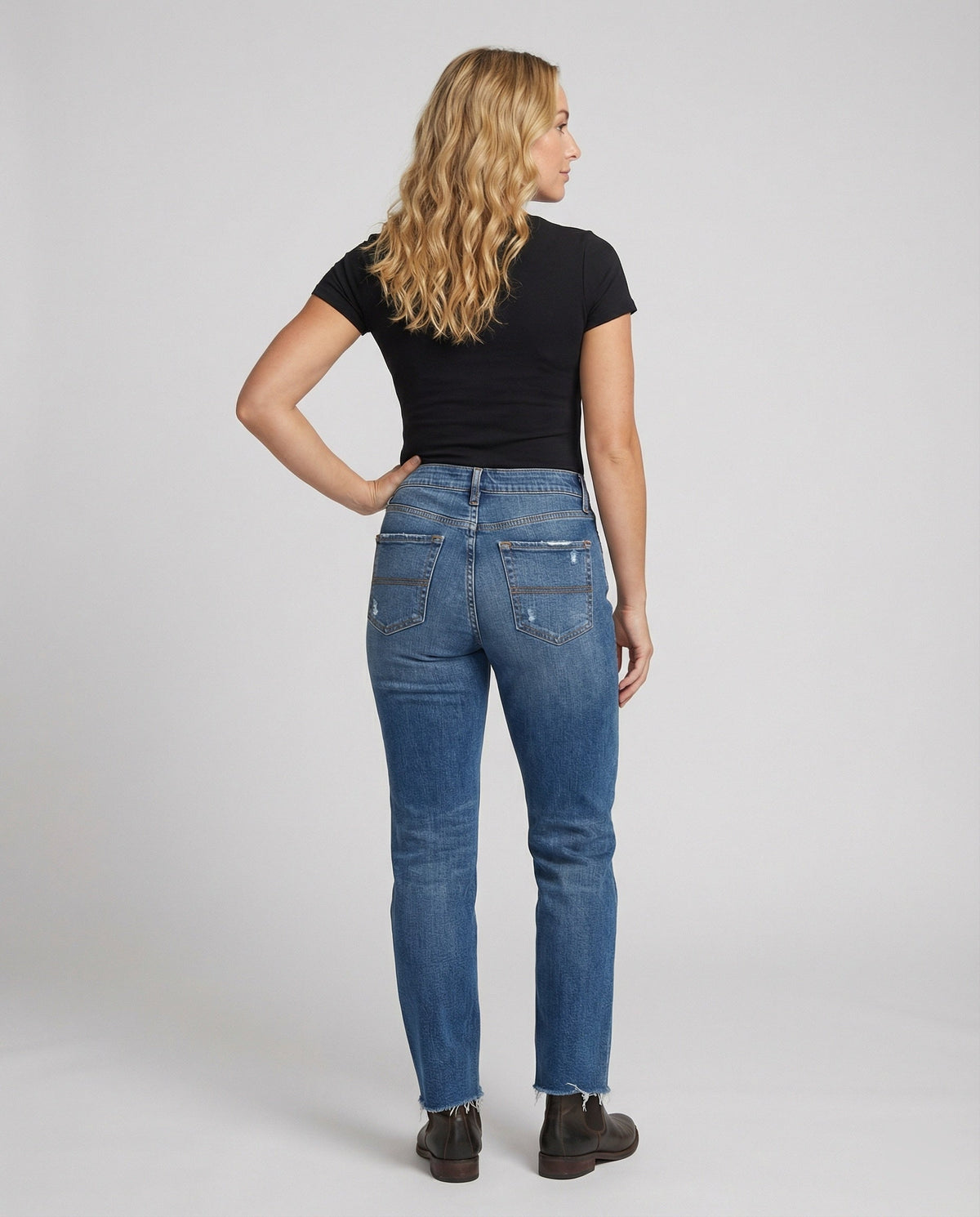 Jean droit taille mi-haute effet vieilli pour femme 6