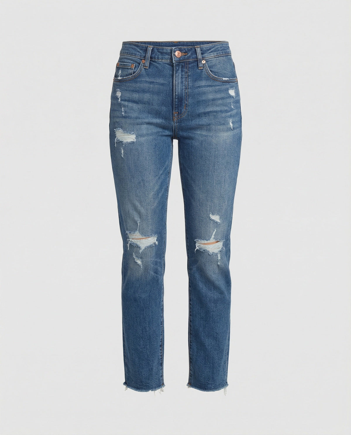 Jean droit taille mi-haute effet vieilli pour femme 7