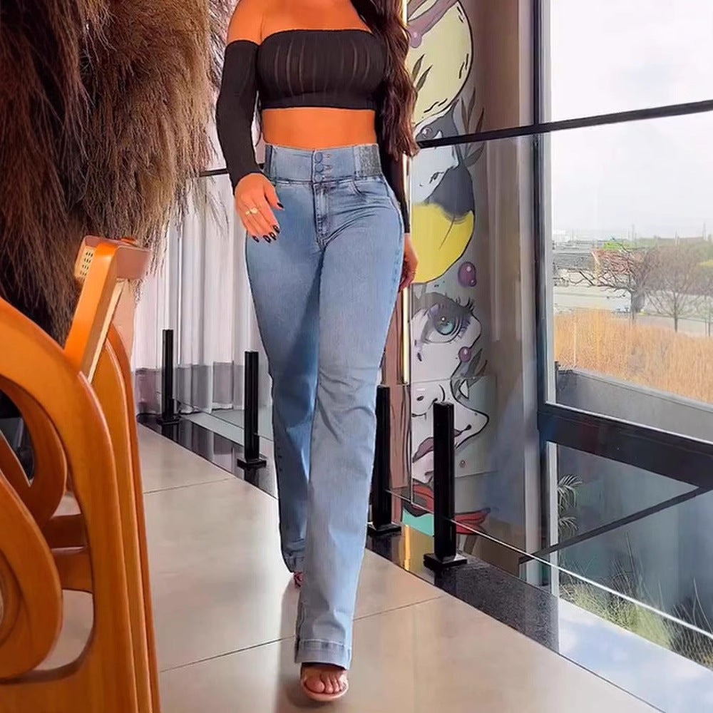 Jean évasé taille haute pour femme 5