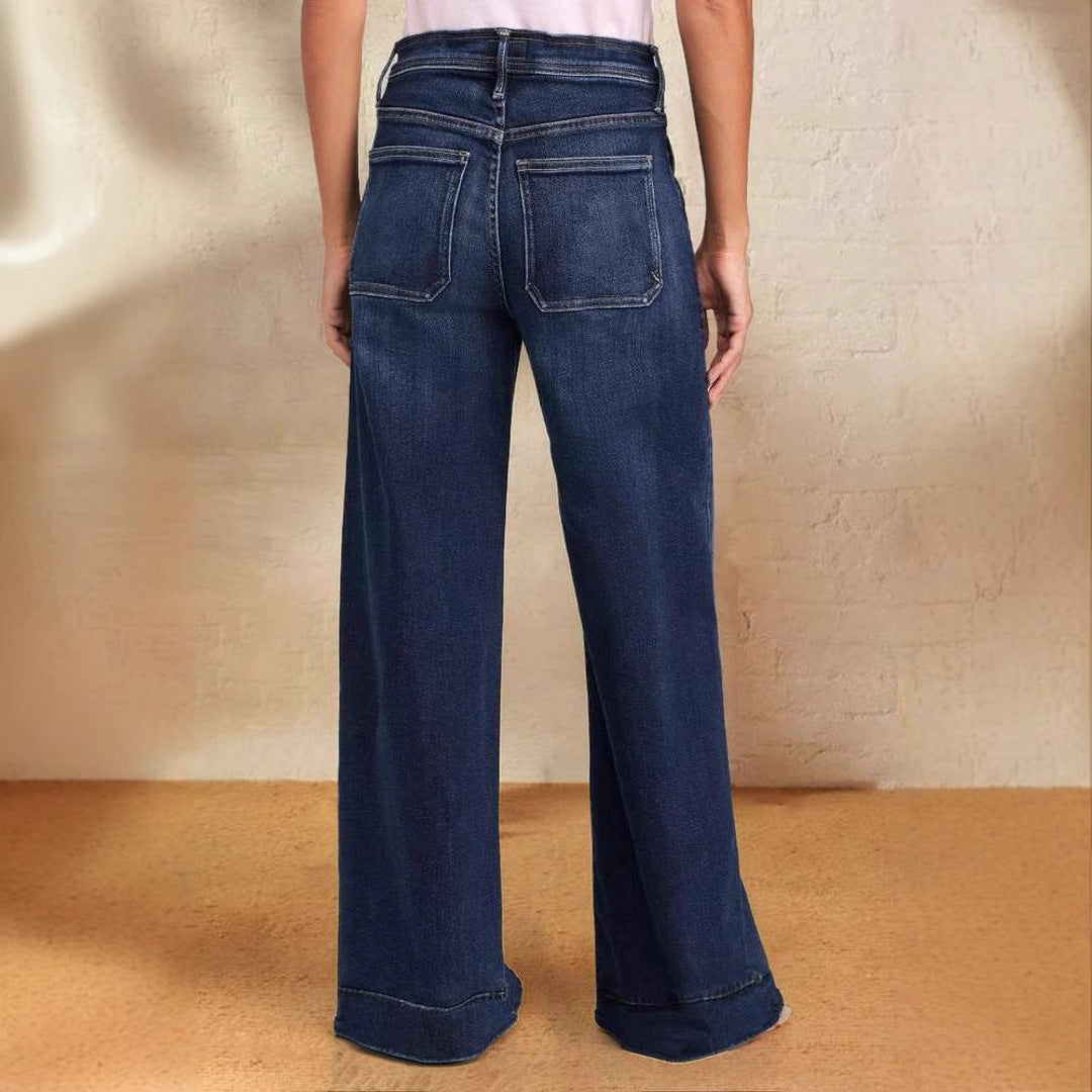 Jean large taille haute pour femme avec cordon de serrage 2