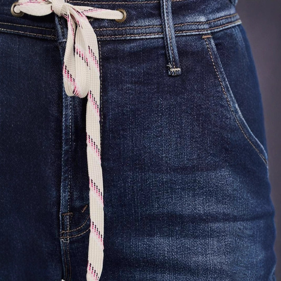 Jean large taille haute pour femme avec cordon de serrage 4