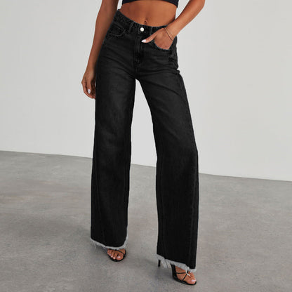 Jean large taille haute pour femme avec ourlet effiloché 2