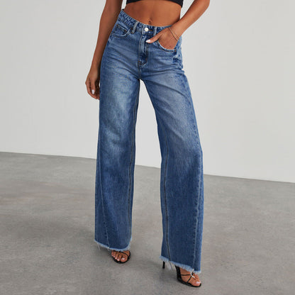 Jean large taille haute pour femme avec ourlet effiloché 3