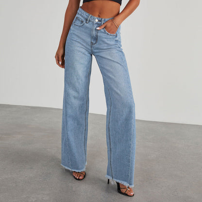 Jean large taille haute pour femme avec ourlet effiloché 5