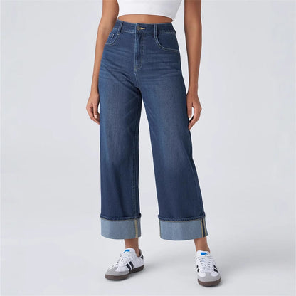 Jean large taille haute pour femme avec ourlets à revers 2