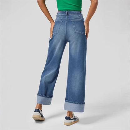 Jean large taille haute pour femme avec ourlets à revers 3