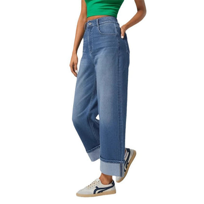 Jean large taille haute pour femme avec ourlets à revers 5
